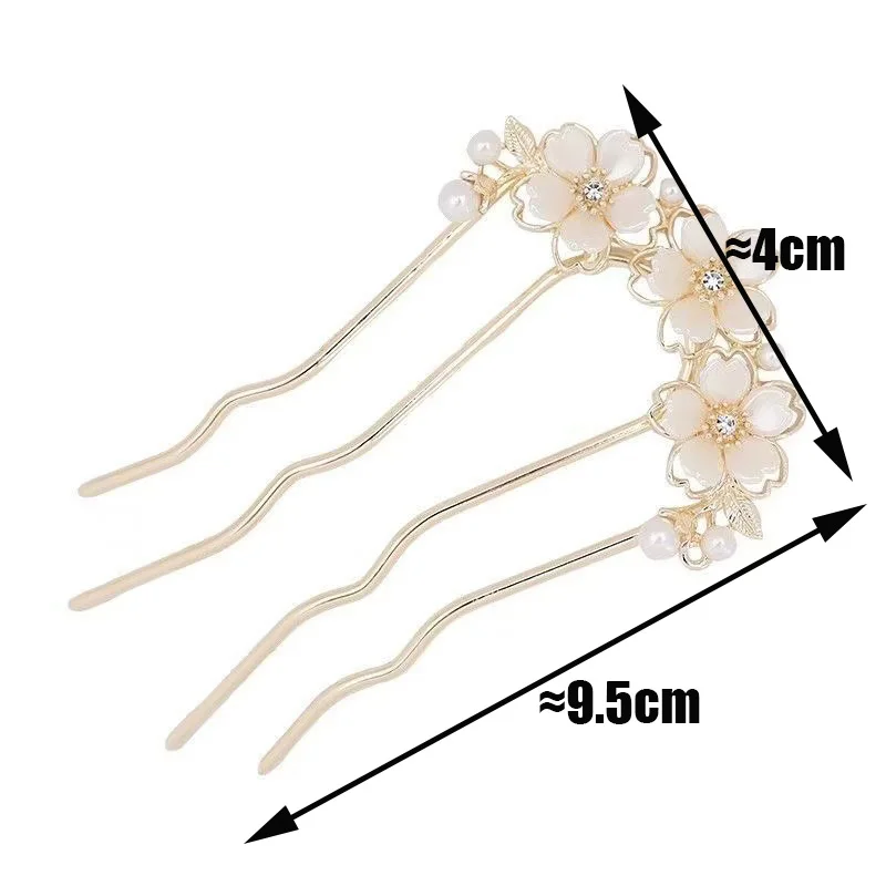 Peinetas para el cabello onduladas con flores y perlas para mujer, horquilla estilo bosque en forma de U, broche para el cabello con cabeza de moño de Metal de alta gama
