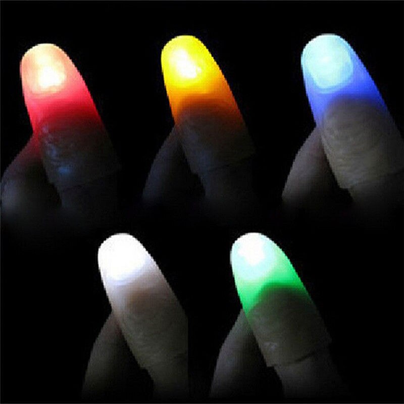 Funny 2PCS Novelty Gag LED Light Flashing Fingers Magic Trick Props Kids Amazing Fantastic Glow Toys Children Luminous