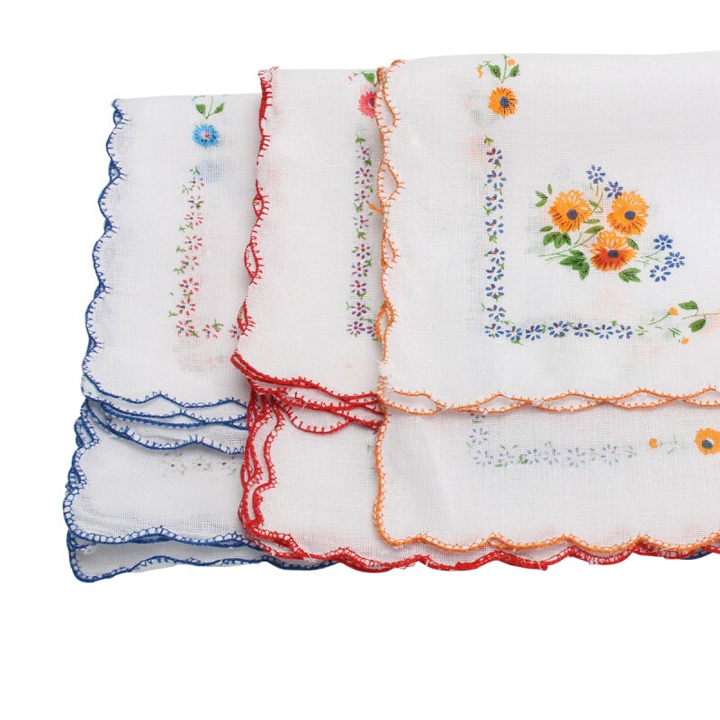 Serviette de poche Vintage en coton, motif Floral, pour femmes, filles, mouchoir de poche carré, 12 pièces