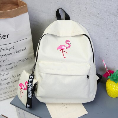 Mochila escolar de flamingo, bolsa escolar feminina versão coreana de ulzzang: Bege