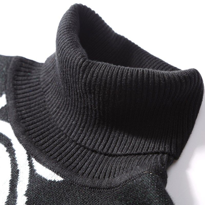 Bomuld herre sweater sort rullekrave sweater herre tegneserie krokodille pull homme strikket pullover tøj langærmede frakker