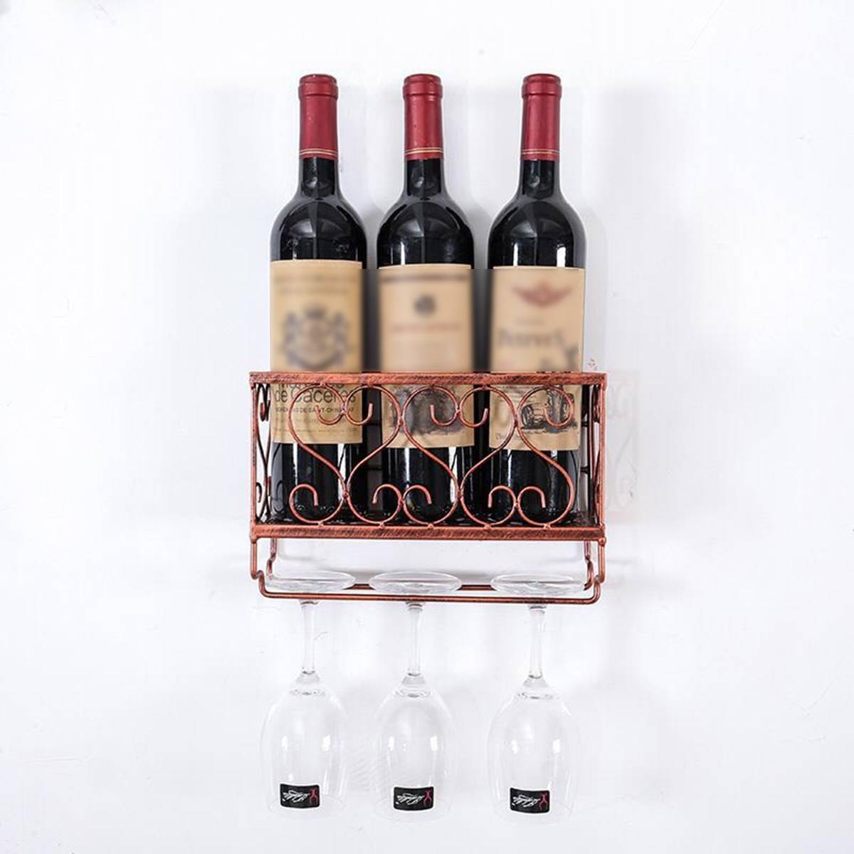 Vinstativ Dobbelt - Veggmontert - holder til Flasker & glass - Jernmetall: Bronse 25cm