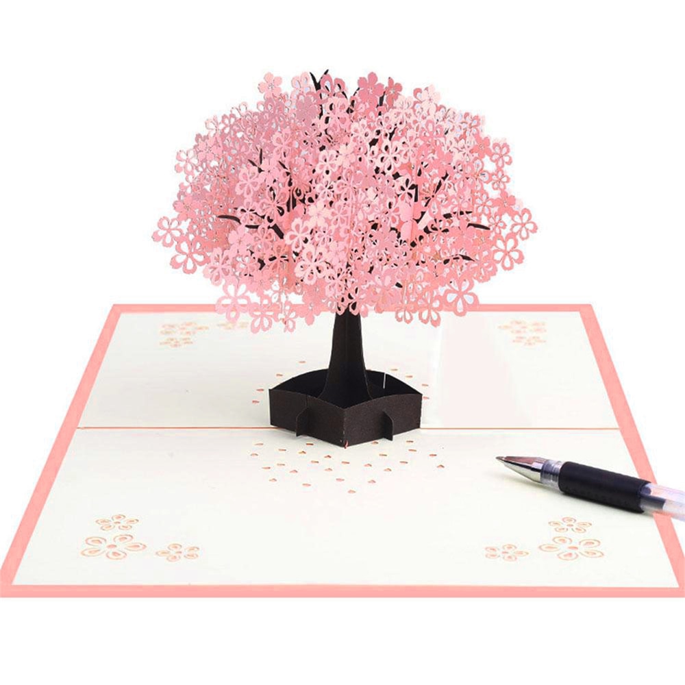 Kersenboom 3D Kaarten Uitnodigingskaart Bloesems Voor Verjaardag Bruiloft Roze Met Envelop