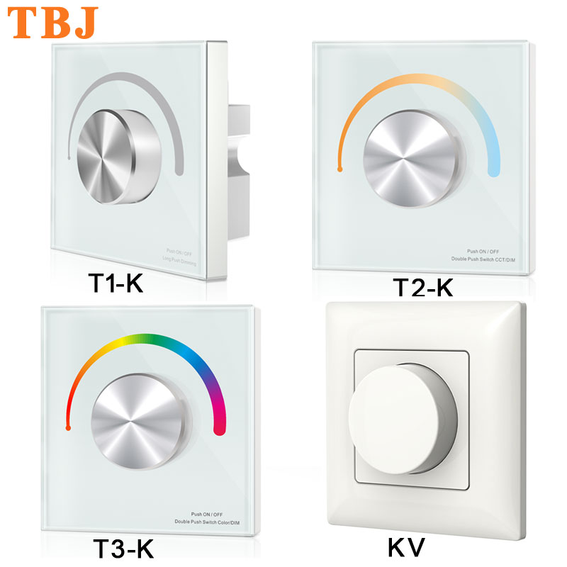 DC12v-24v Rotary Panel LED dimmer wandmontage Controller T1-K T2-K T3-K KV voor enkele kleur/dual kleur/RGB/RGBW strip licht