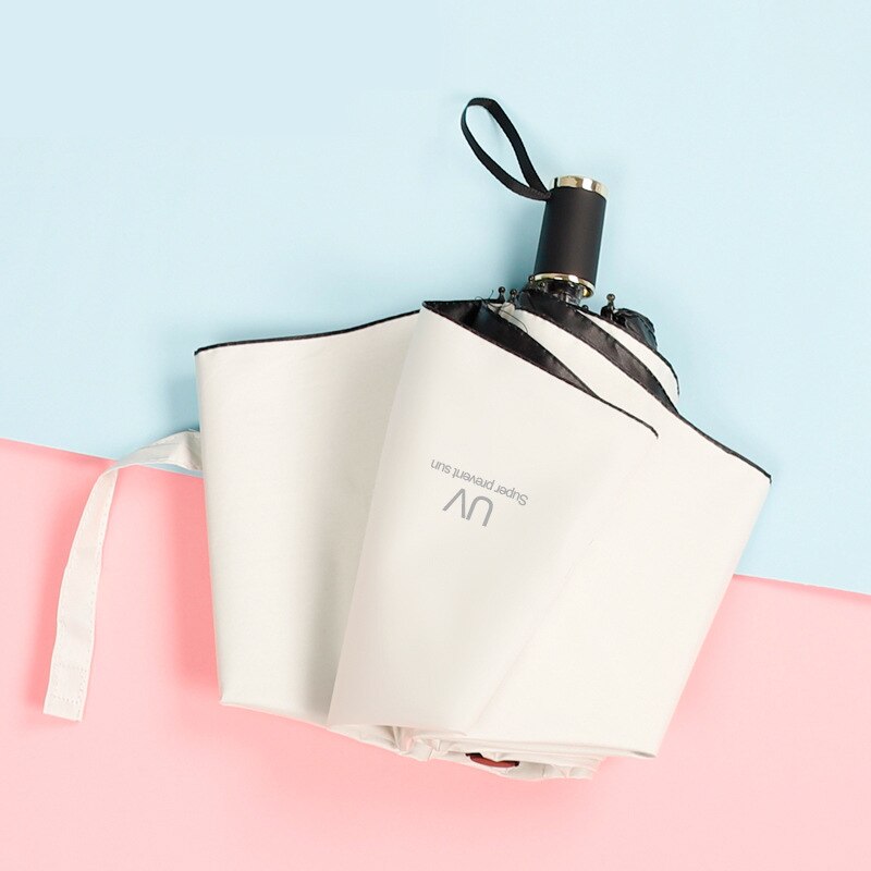 Automatic Folding Umbrella Girl UV Folding Umbrella Sun Rain Sunshade Unisex Black Glue Waterproof Portable Travel UMBRELLAS: white