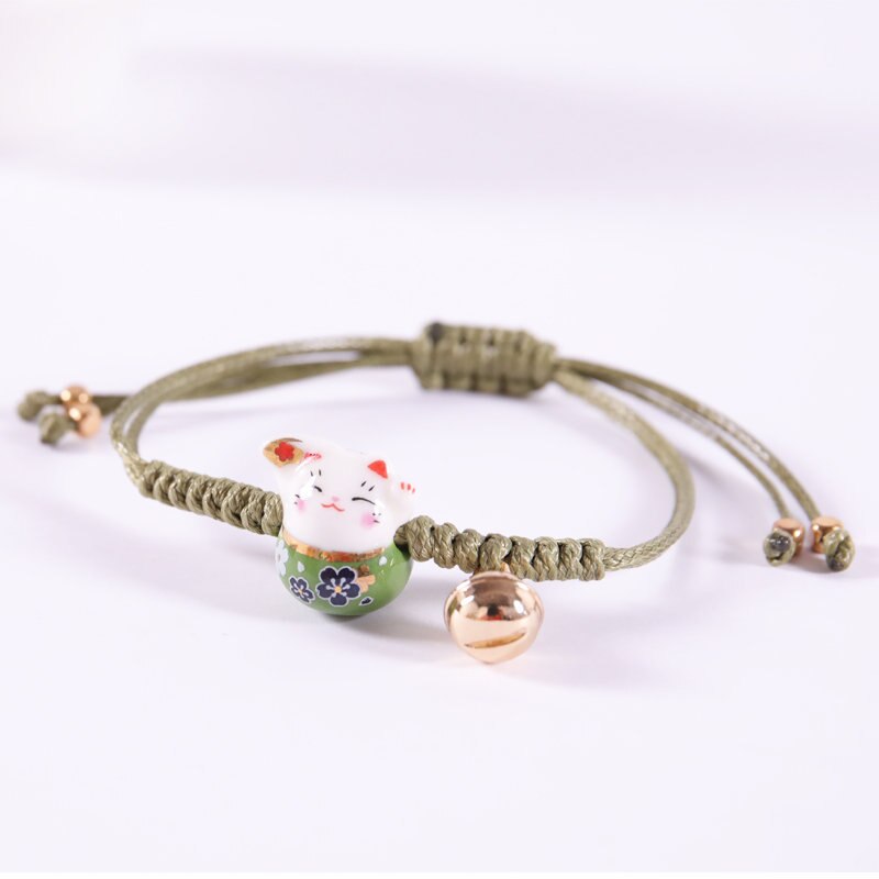 Pulsera ajustable con de gato de la suerte para mujer y niña, brazalete colorido hecho a mano, con borlas, de cumpleaños, Maneki Neko: B2