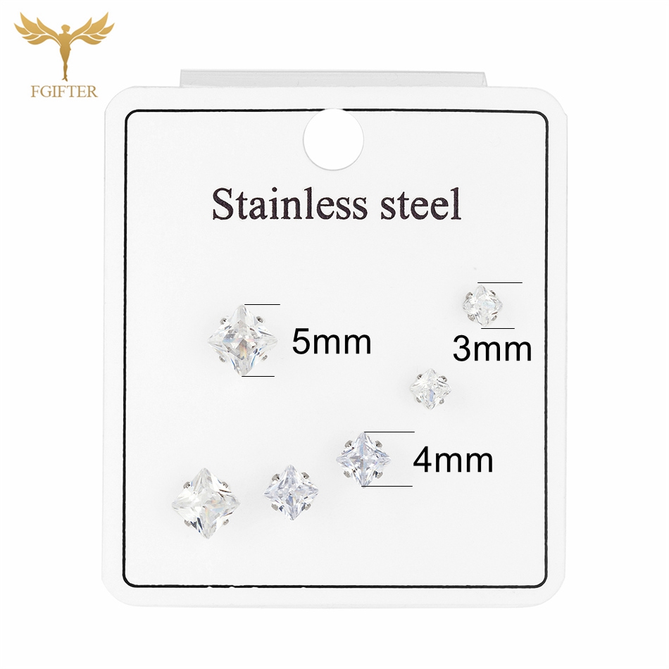 Juego de 3 pares de pendientes de cristal de acero inoxidable para mujer, aretes geométricos de circonita cúbica, joyería para Piercing de lóbulo de Color dorado y plateado: Chapado en platino