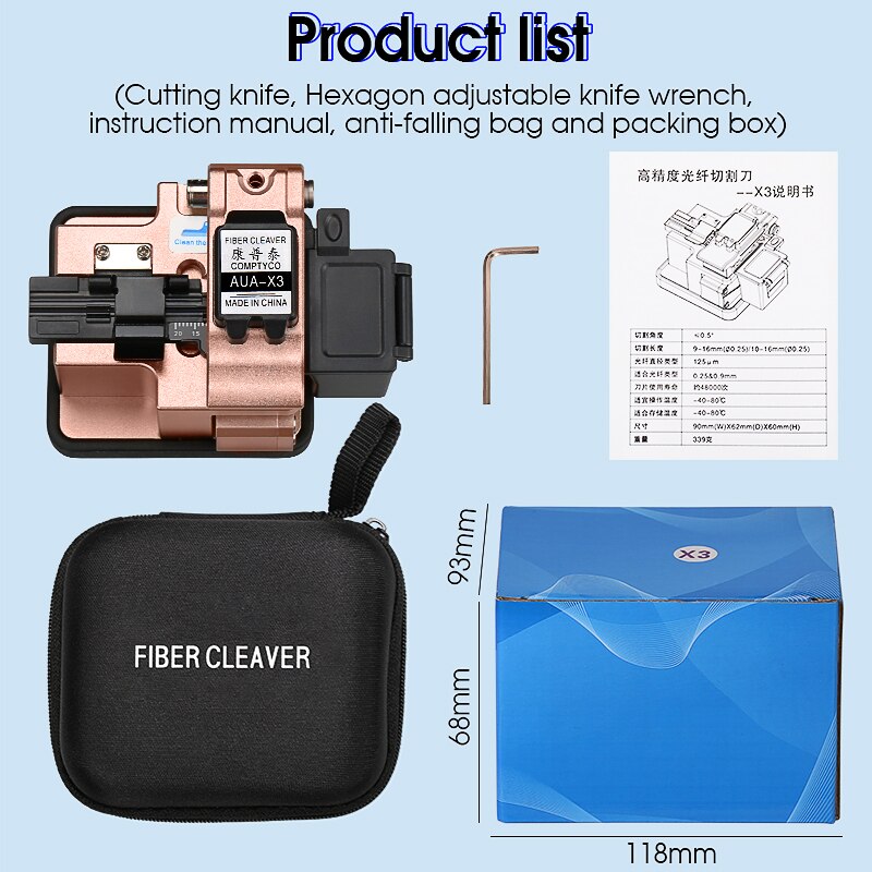 Hohe Präzision AUA-X3 Faser Cleaver FTTH Kabel Lwl Schneiden Messer Werkzeuge Cutter Drei-in-one clamp slot 24 oberfläche Klinge