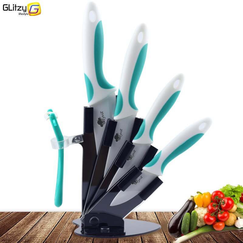 Keramik Messer Küche 3 4 5 6 Zoll Koch Utilityw Halfter Schäler Weiß Zirkonia Klinge Obst Gemüse Kochen Werkzeug 4 stück einstellen: hell Grün Weiß