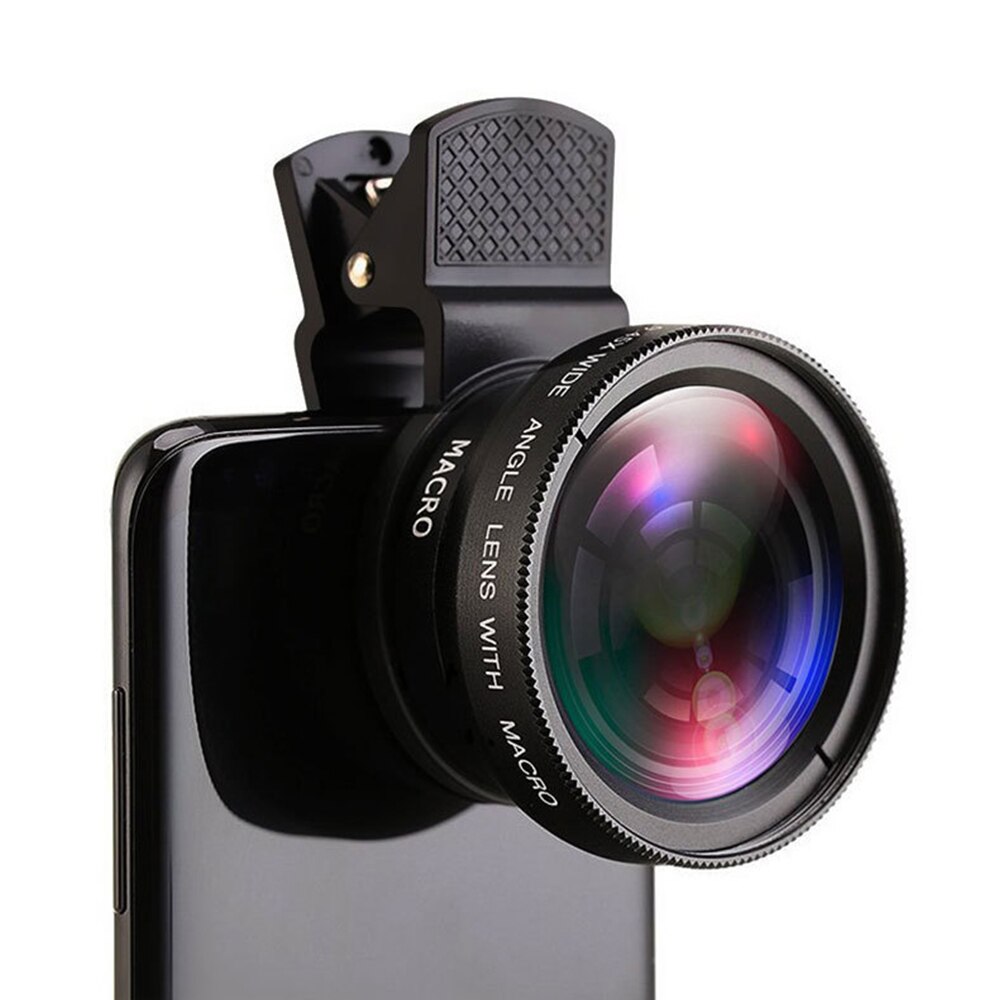 Lente 2 en 1 de 37mm, Clip Universal para teléfono móvil, lente Super gran angular de 0.45x 49uv + lente Macro HD para iPhone y Android