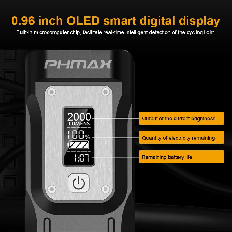 PHMAX Fahrrad Licht 2000 Lumen Scheinwerfer Regendicht Fahrrad Taschenlampe Vorderseite Lampe MTB Straße USB Ladung Rücklicht Fahrrad Laterne