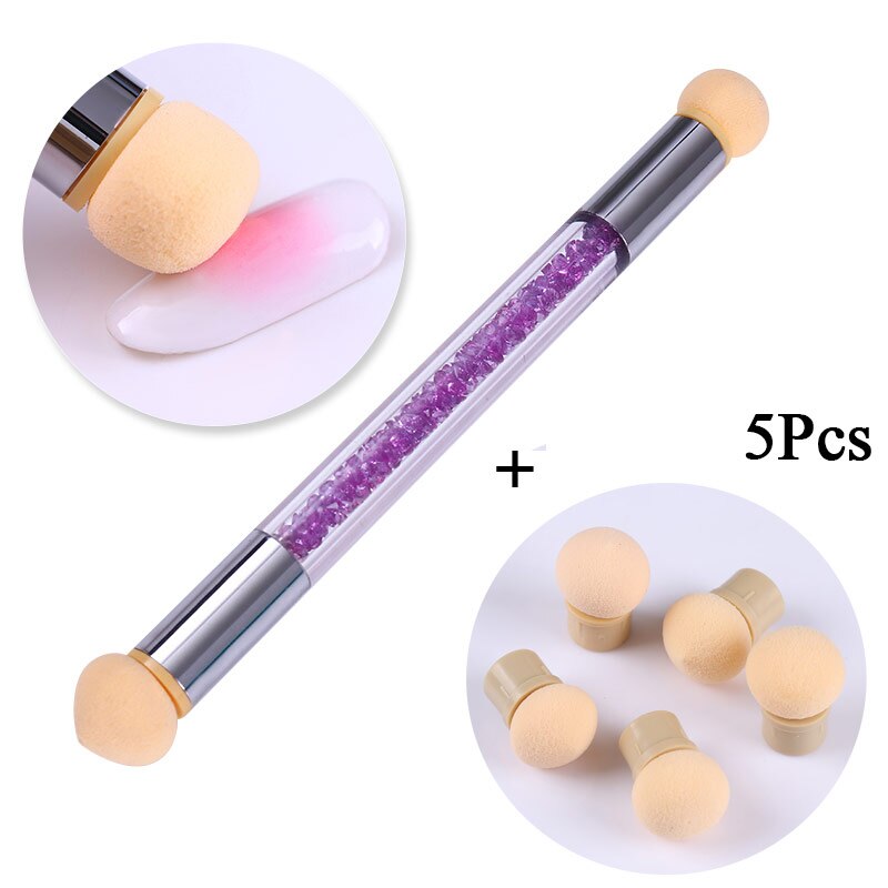 Dobbelt-endet neglebørste sæt gradient skygge pen prikkede børste svamphoved rhinsten håndtag manicure negle kunst maleværktøj: S4