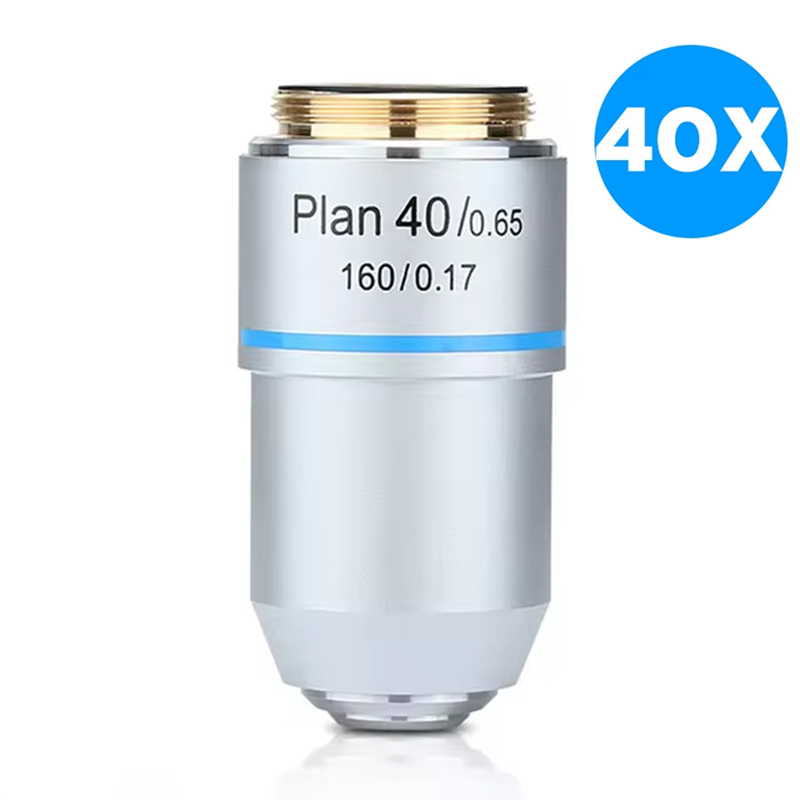 Lente objetivo acromática de Plan de microscopio 4X 10X 20X 40X 100X objetivos de microscopio metalúrgico biológico rosca de 20,2 RMS: Plata