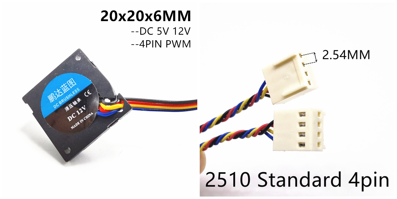 2006 5V 12V 2CM 20MM ventilateur 20x20x6MM ventilateur 11000 tr/min ventilateur ultra-mince Mini ventilateur pour ordinateur portable 2PIN 3PIN 4PIN PWM: Or / Black