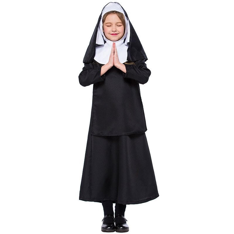 Girl Nun Costume Kids Children Halloween Carnival Kigurumi Nun Role Cosplay Fancy Dress Up Outfit