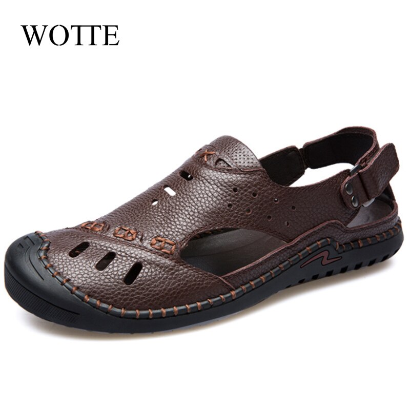 Wotte mænd sandaler split læder mænd sandaler sommer mænd kausal sko strand romerske sandalier mand udendørs sandaler sandalier