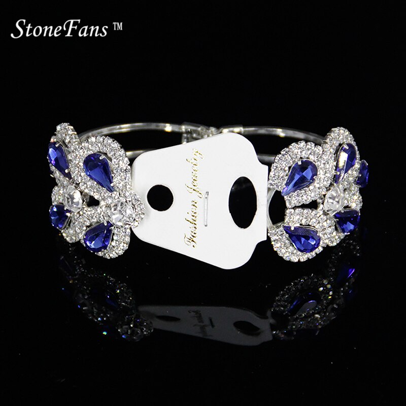 StoneFans Brand Bangles Blue Bangle Bracelet Rhinestone Bangle Bracelets For Womens Ladies Crystal Rhinestone Bangles