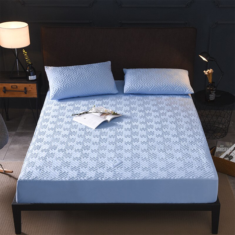 Katoenen gewatteerde bedovertrek, dikke matrashoes, bescherming, elastisch hoeslaken, anti-muggen topper, 180 x 200 matrasbeschermer: B blauw / 150 200 30cm