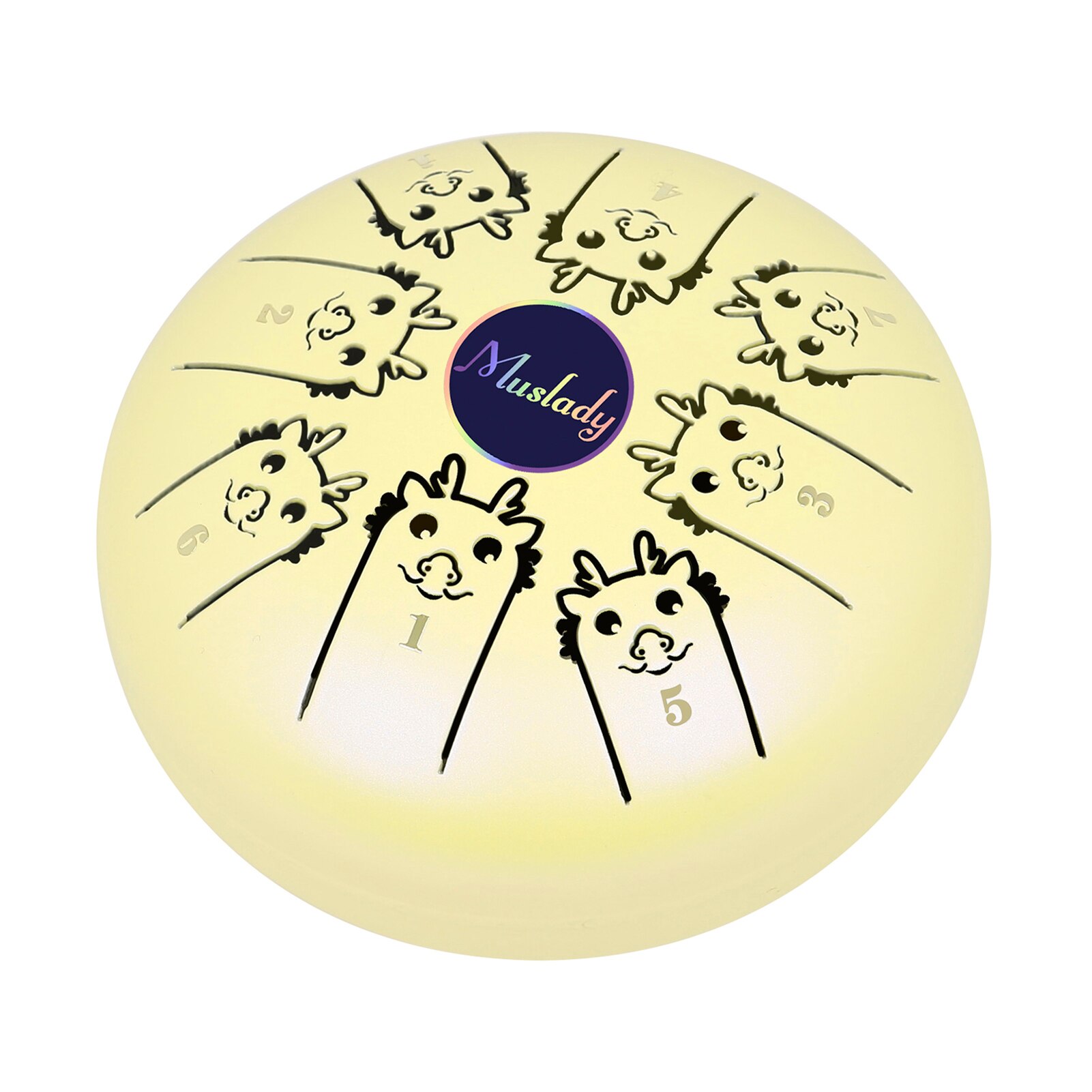 Muslady 5.5 Inches Mini Steel Tongue Drum 8 Notes C Key Handpan Drum Chinese Zodiac Patterned Tank Drum Percussion Instruments: Yellow
