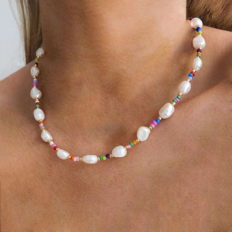Natural Pearl Necklace for Women Colorful Natural Beaded Choker Exquisite Handmade Jewelry