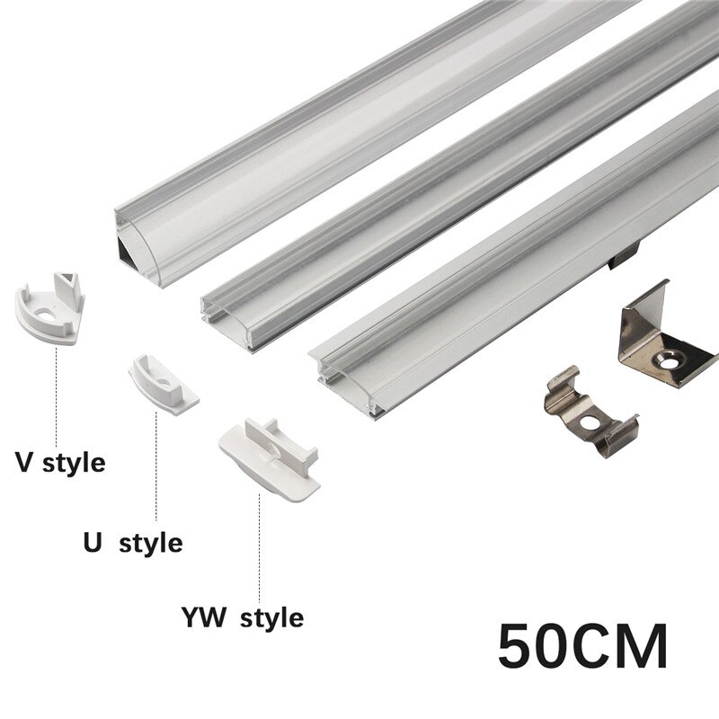 1 Set 50 Cm Led Bar Lichten Aluminium Profiel Transparant/Milky Cover U/V/Yw Stijl Vormige voor Led Strip Licht Onderdelen