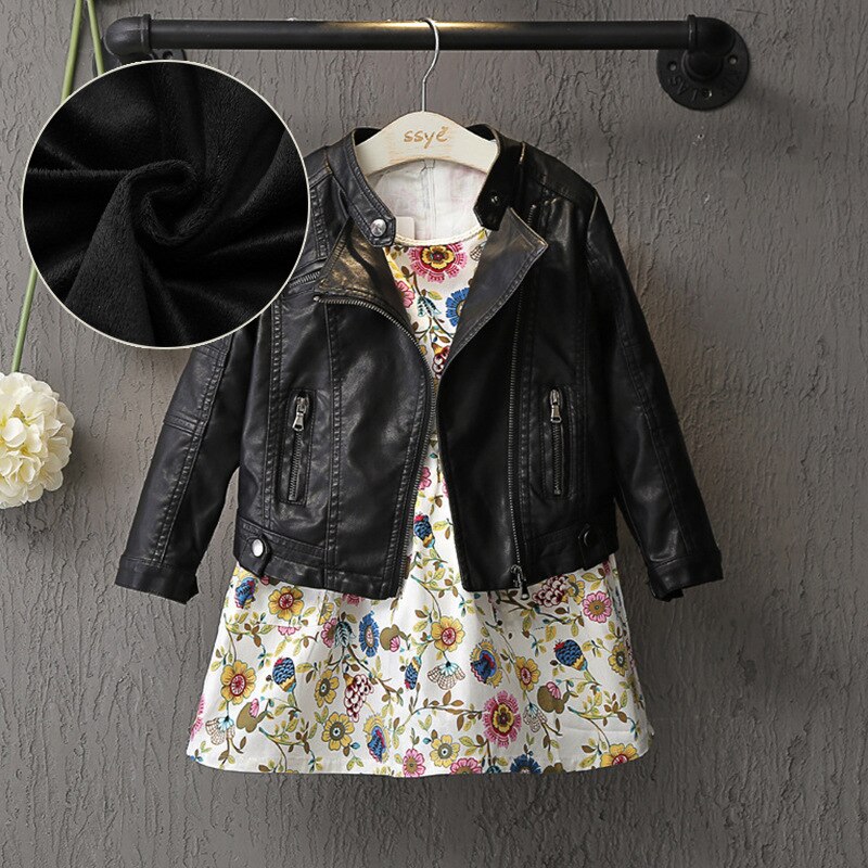 Blouson en cuir PU pour fille, printemps automne hiver 2022, vêtements pour enfants de 10-12 ans: Plus velvet / 12
