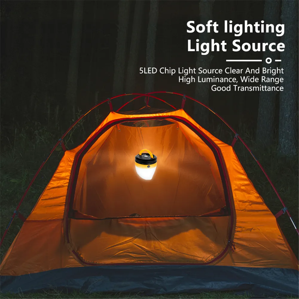 Linterna de Camping portátil de 5 LED, luz de emergencia para exteriores con gancho, equipo de Camping impermeable, bombilla, lámpara de tienda