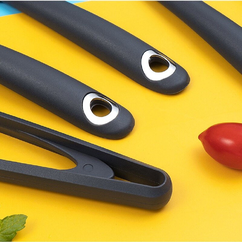 Espumadera antiadherente de nailon resistente al calor, ranurado colador, pinzas finas, utensilios de cocina de grado alimenticio