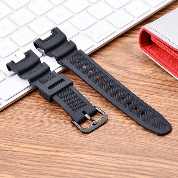 Hangrui Silicone strap For Casio SGW-100 Smart watch Waterproof Black Wristbands stainless steel buckle Wriststrap women men: black buckle