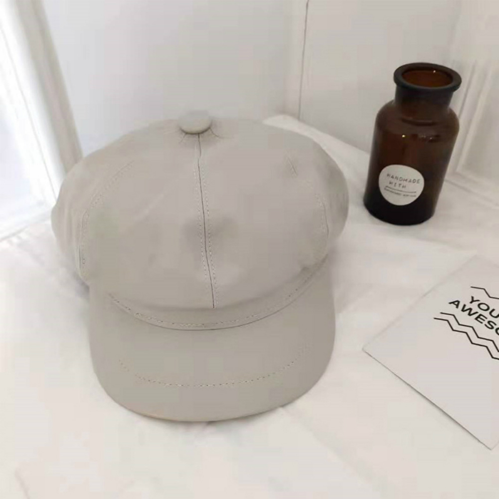 Chapeau béret en cuir pour femme | Automne, hiver chapeaux octogonaux, casquette plate, casquette chaude solide pour femme: Beige