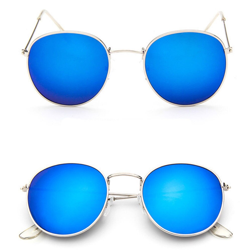 Gafas de sol redondas Retro Para hombre y mujer, lentes coloridas con montura de Metal, redondas, doradas, Anti-UV400, 1 ud.: Blue
