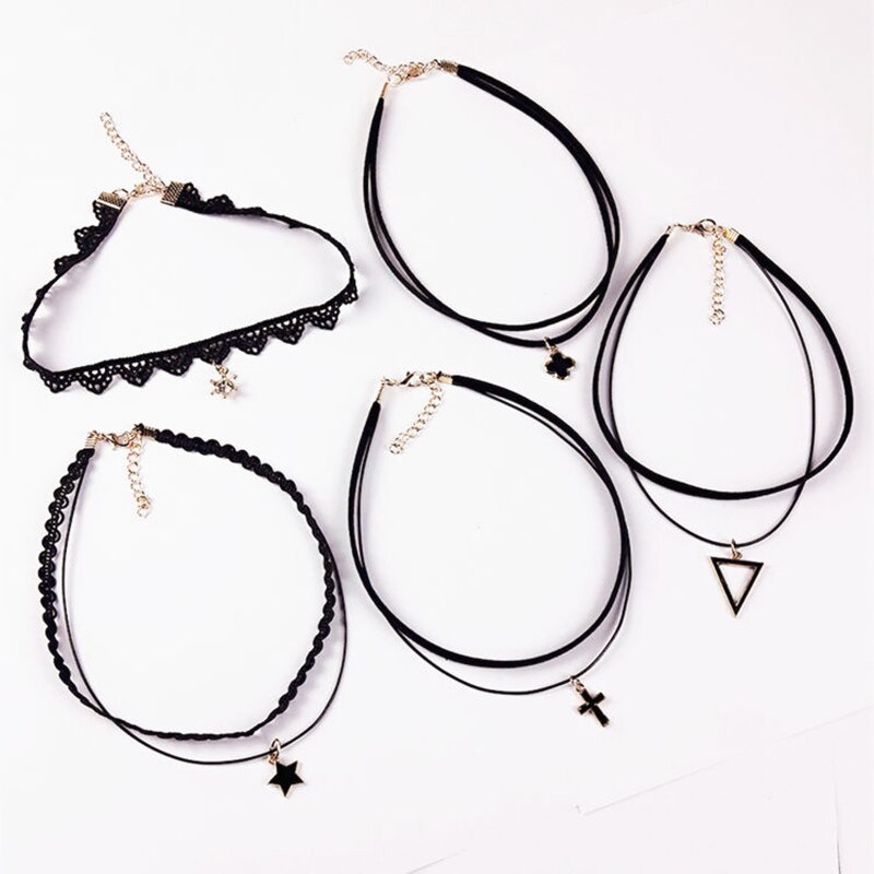 5 Pçs/set Lace Gargantilha De Veludo Estrela Cadeia Colar Colar Vintage Jóias Presentes para Mulheres Meninas NYZ Loja