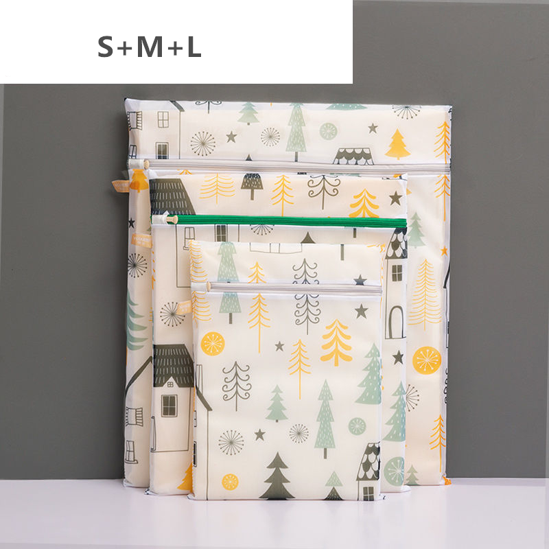 3 Stks/set Waszak S/M/L Outdoor Reizen Kleding Opslag Tassen Nordic Verse Afdrukken Rits Organizer Anti-Kronkelende Lingerie Protec: Style D-3 Pieces