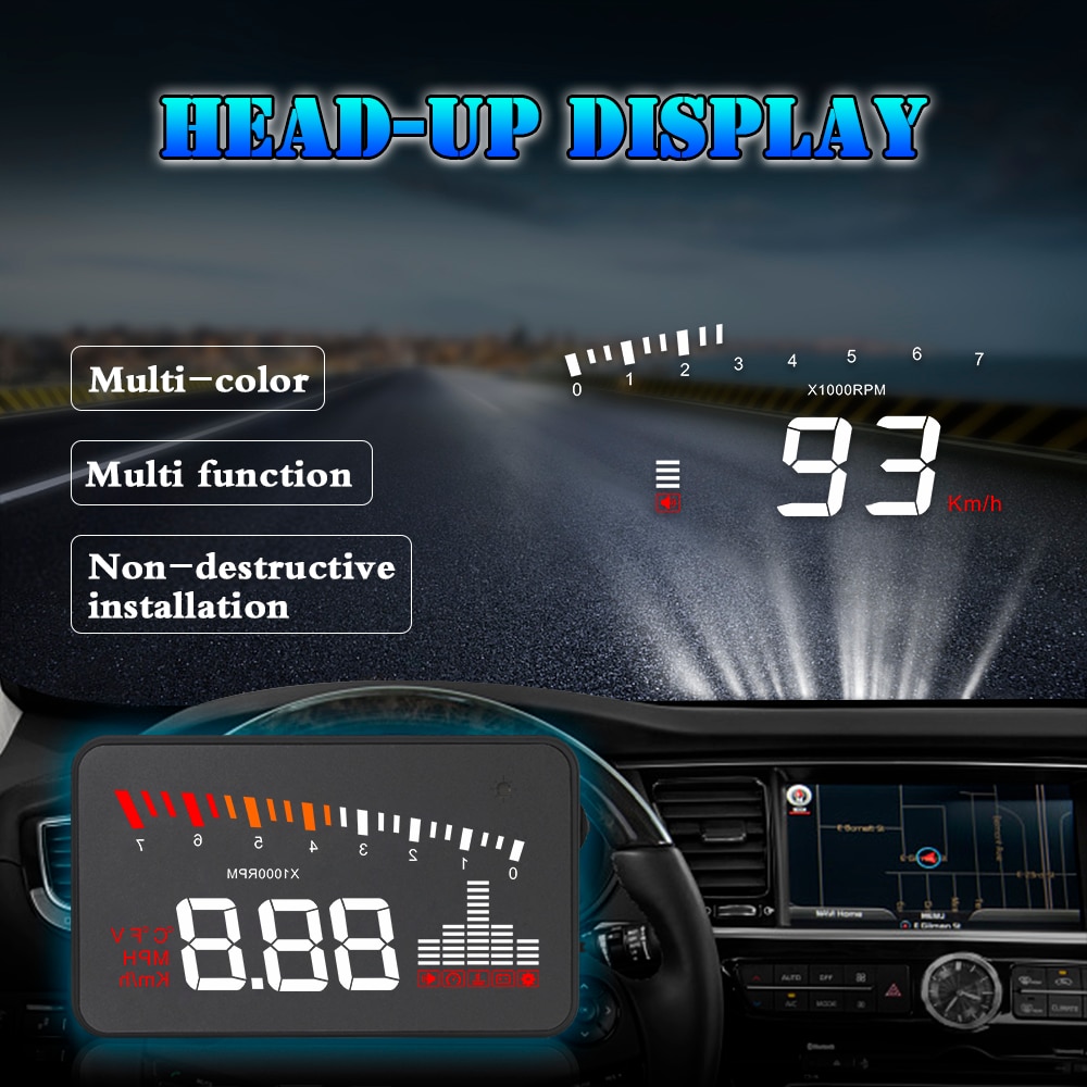 HUD OBD Computer Car Speed Projector Digital Speedometer Display Fuel Consumption Temperature Gauge Diagnostic Tool Alarm System