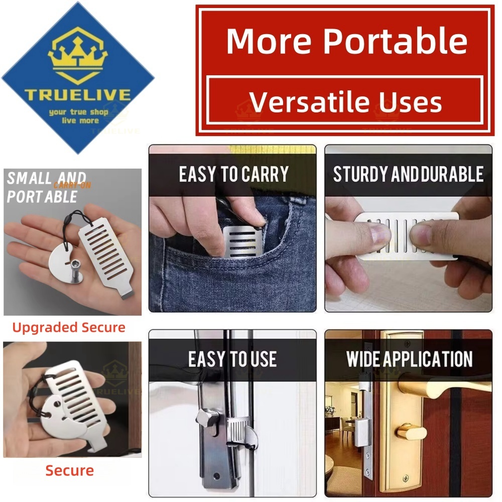 Portable Door Lock Latch Anti-theft Lever Lock Removable Door Blocker Adhesive Security Latch No Drill Manual Door Stop Doorstop