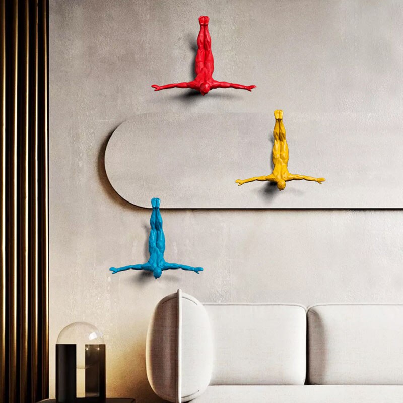 Bungee Springen Charakter nordisch Blau/gelb/verrotten Harz Zauberstab Hängen Dekoration Wohnzimmer Kreative Bunte Statue