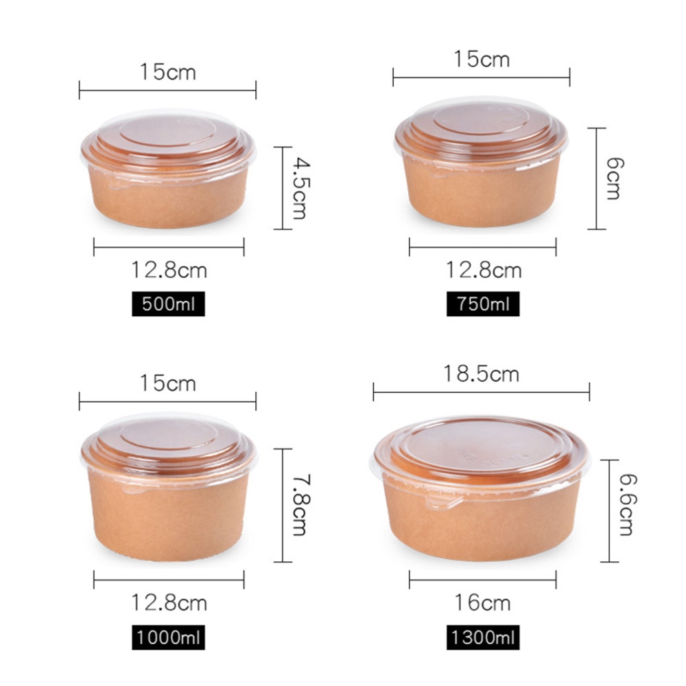 20pcs Disposable Kraft Paper Bowls Fruit Salad Bowl Food Packaging Containers Party Favor (16oz, with Lid)
