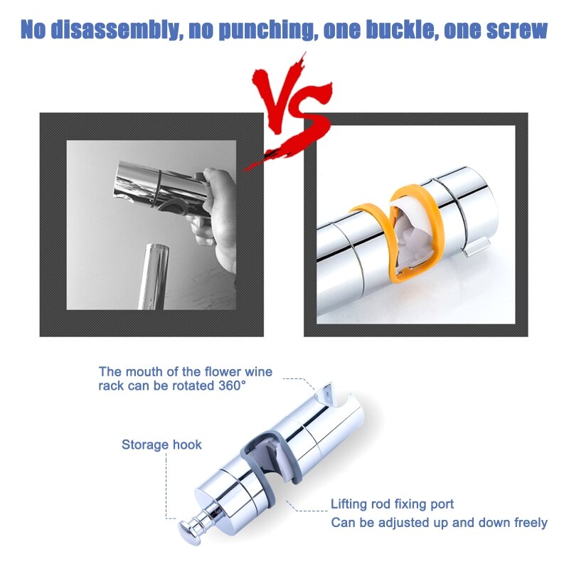 Shower Holder Clamp Adjustable Shower Head Rail Bracket Holder for Handheld Shower Wall Mounted Shower Slide Bar Holder