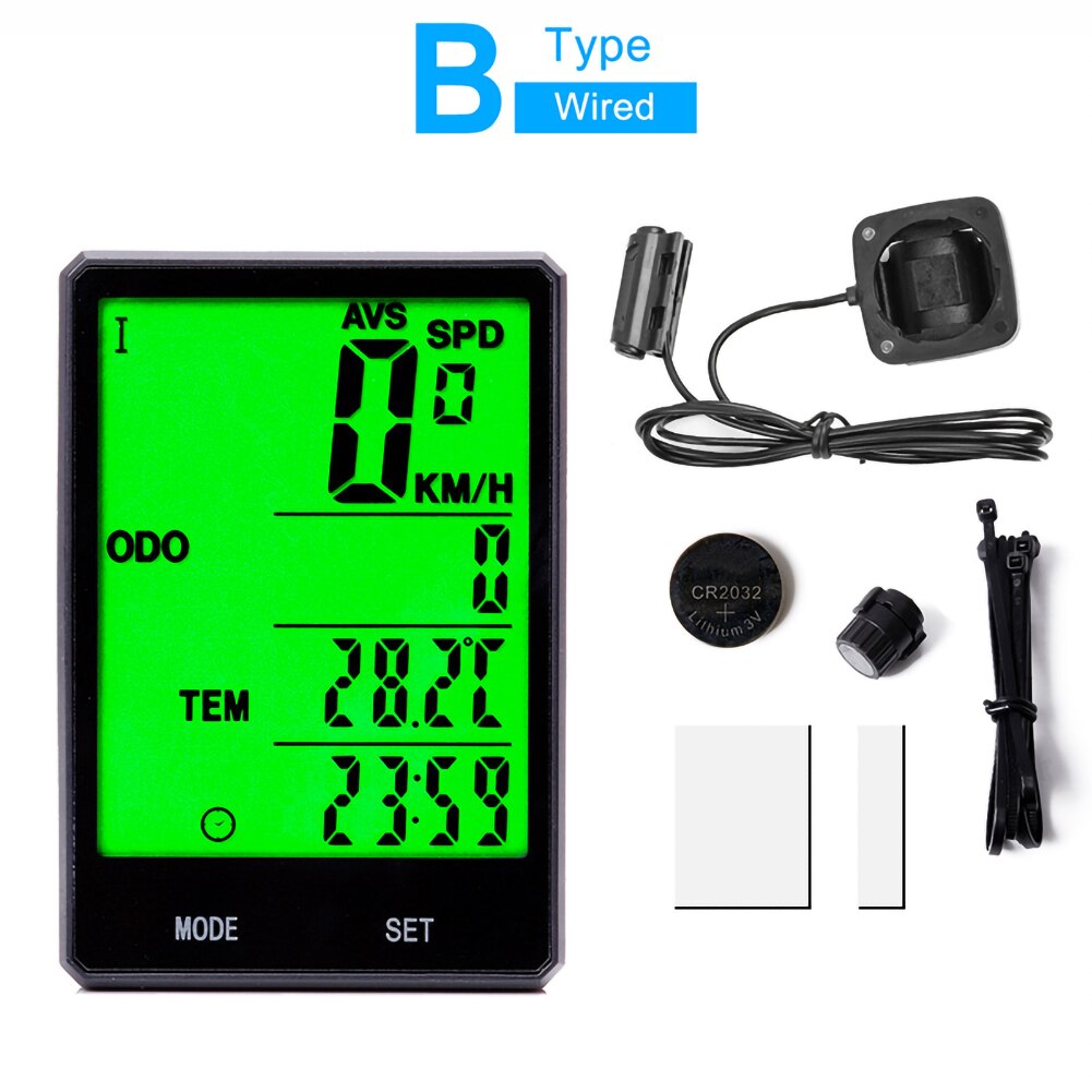 Wireless and Wired Bike Computer Large Screen Waterproof Luminous Velocimeter Stopwatch for Mountain Road Bicycles: type B wired