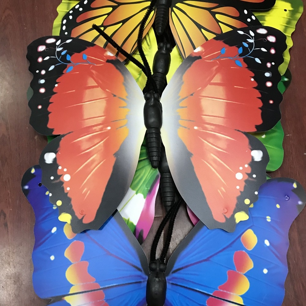 Mariposa decorativa de plástico grande de varios colores, capa simple/doble, de lugar al aire libre, escenario, boda, artesanía de manualidades de centro comercial, 5 uds., 40cm
