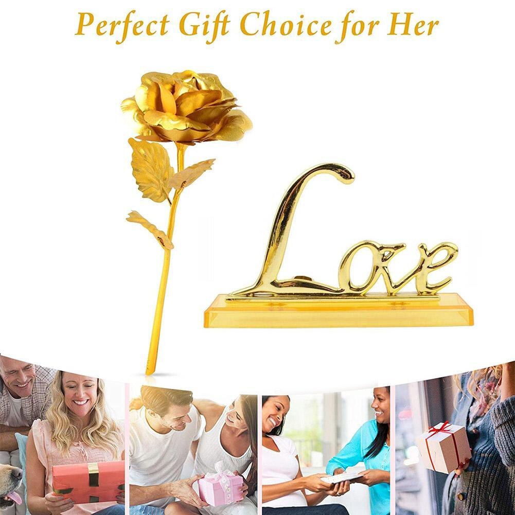 24K Gold Foil Rose Flower with Love Base Valentines Day For Her Artificial Flowers Rose Birthday For Girlfriend/Wife