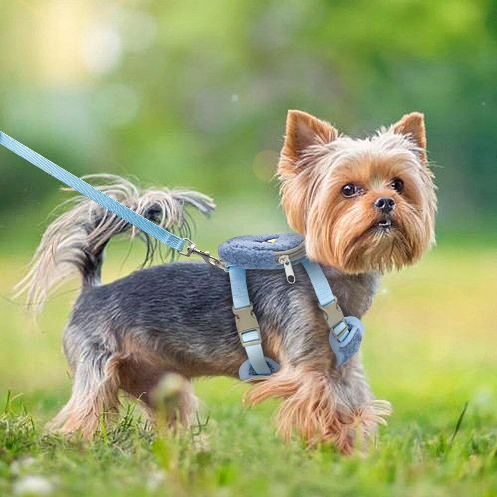 Lille hundesele snor med snackpose nylon chihuahua hvalpe kat sele bly flannel kæledyr mops seler til små mellemstore hunde