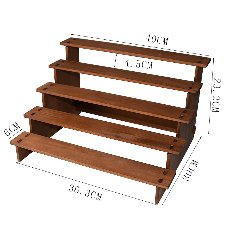 Escalera de madera maciza Vintage, hecho a mano estante de almacenamiento, organizador de soporte de exhibición para cosméticos, joyería en el dormitorio, esmalte de uñas, modelo de coche: Borgoña