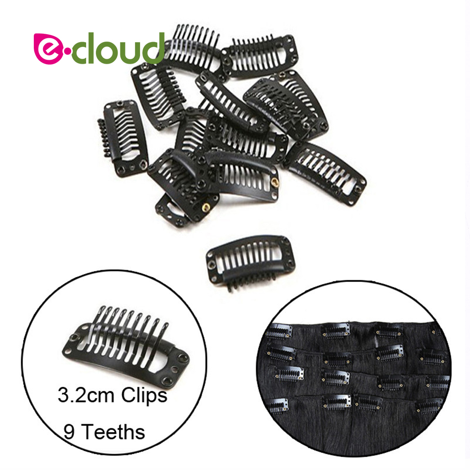 100 Stks/partij 32Mm 9-Tanden Haarverlenging Clips Snap Metal Clips Met Siliconen Terug Pruik Clips In Hair inslag Pruik Kammen Haar Accessoire