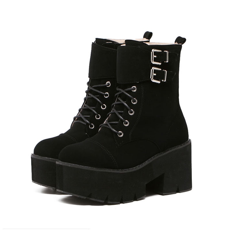 LEOPARD LAND Boots Mid Calf Boot Black Women Shoes Round Toe Zipper Boots Buckle Shoes Women DF-jhm3348-7