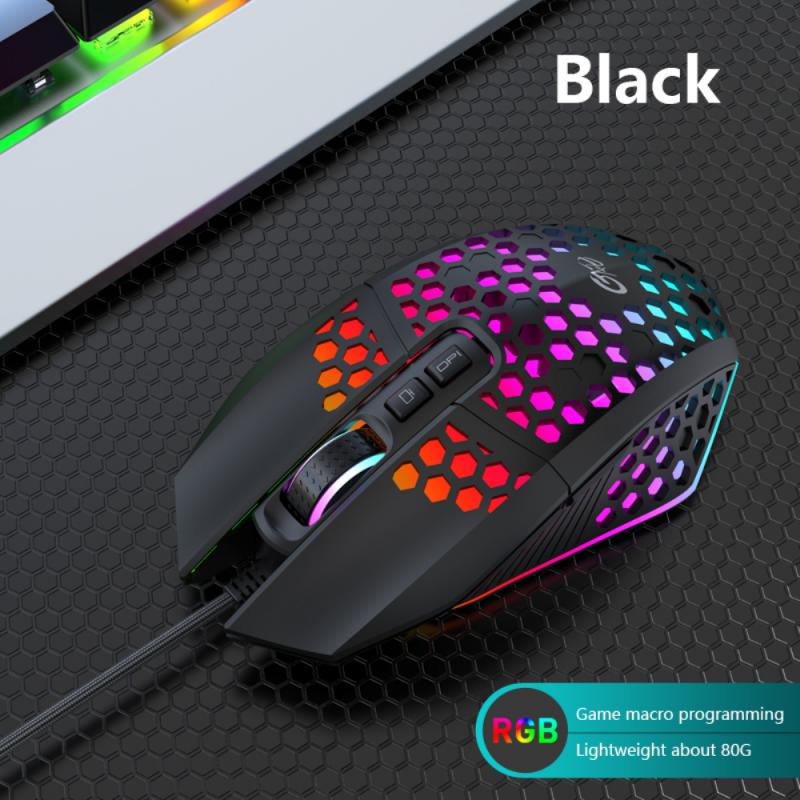 Mouse da gioco cablato professionale 6 pulsanti 3200DPI LED ottico USB Mouse per Computer Mouse da gioco Mouse silenzioso Mause per PC laptop Gamer: black