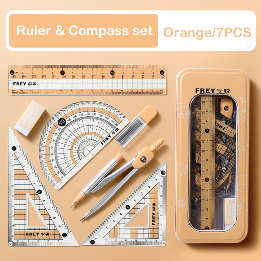 7 Pcs/Set Mathematical Rulers Set Multi-function Compass Ruler Drawing Tools School Supplies Students Stationery: Pink