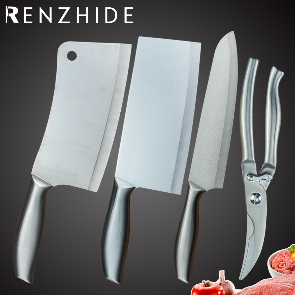 Stainless Steel Kitchen Knife Set 1-4PCS Chopping Cleaver Chef Knives Chicken Bone Scissor Cooking Tool Cutting Slicing Meat