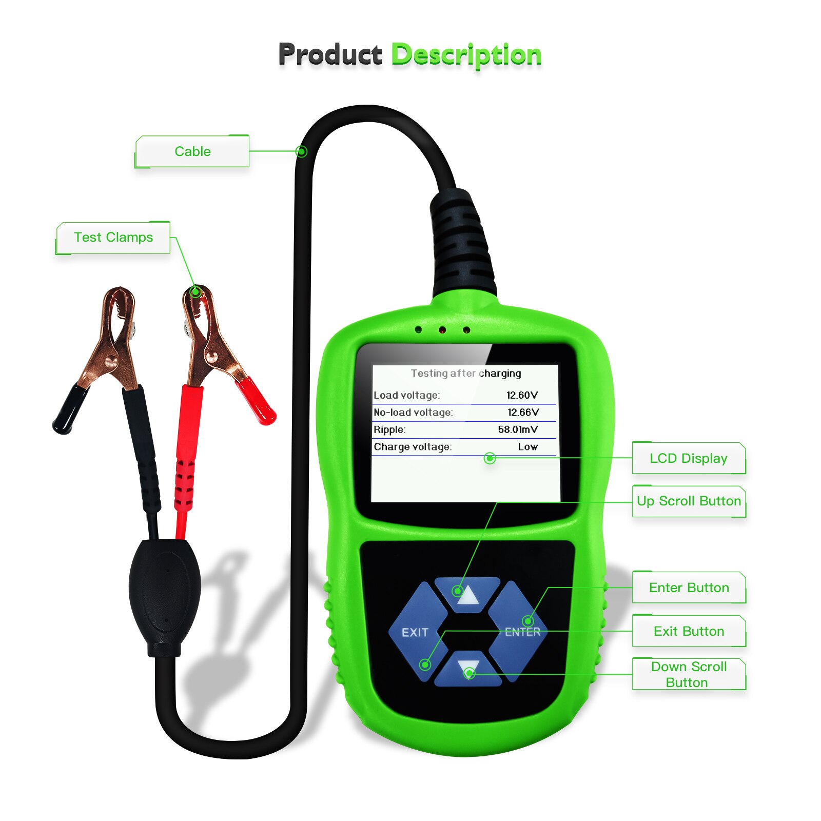 JDiag-probador de batería de motocicleta BT200 Pro PK KW650, Analizador de sistema de batería de 12V y 24V, herramientas de prueba de arranque de carga para coche