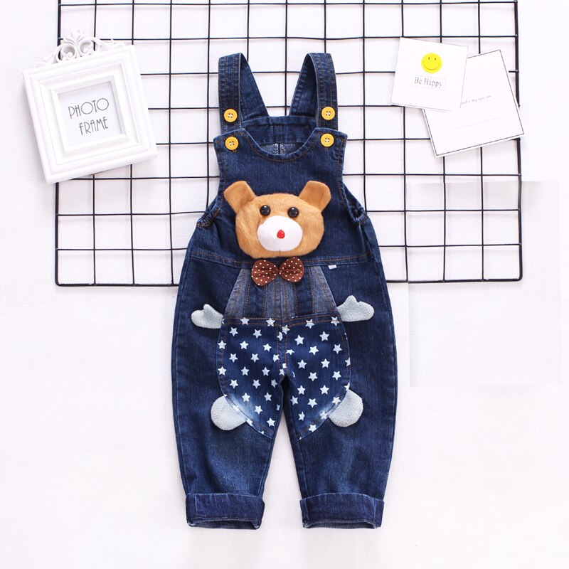 Diimuu Kids Herfst Jongens Meisjes Jeans Casual Denim Overalls Cartoon Patchwork Kinderen Kleding Lange Broek Voor 1-3 jaar